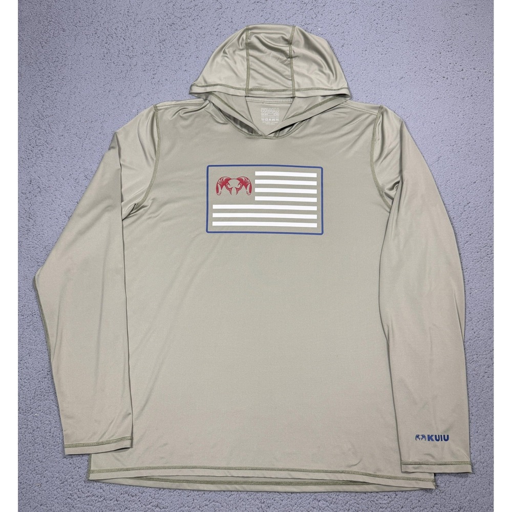 KUIU Hoodie Mens 2XL Beige XP Tech Lightweight UPF50 Flag Graphic Sun Shirt